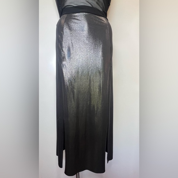 Valentina Vintage BlackSheer Silk with MetallicSilver Slits FullLength MaxiSkirt - Picture 8 of 16